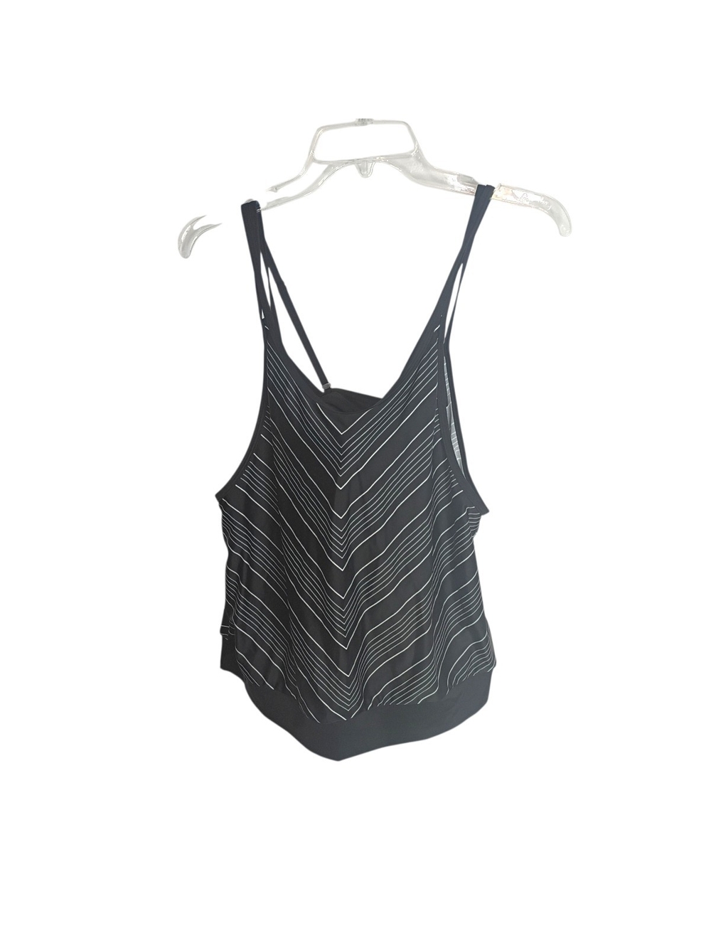 Athleta Black Striped V-Neck Spaghetti Strap Tank Top w/ Bra - 34 B/C